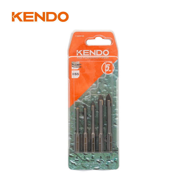 5개 유리 드릴 비트 세트, 육각형. 퀵 체인지 생크