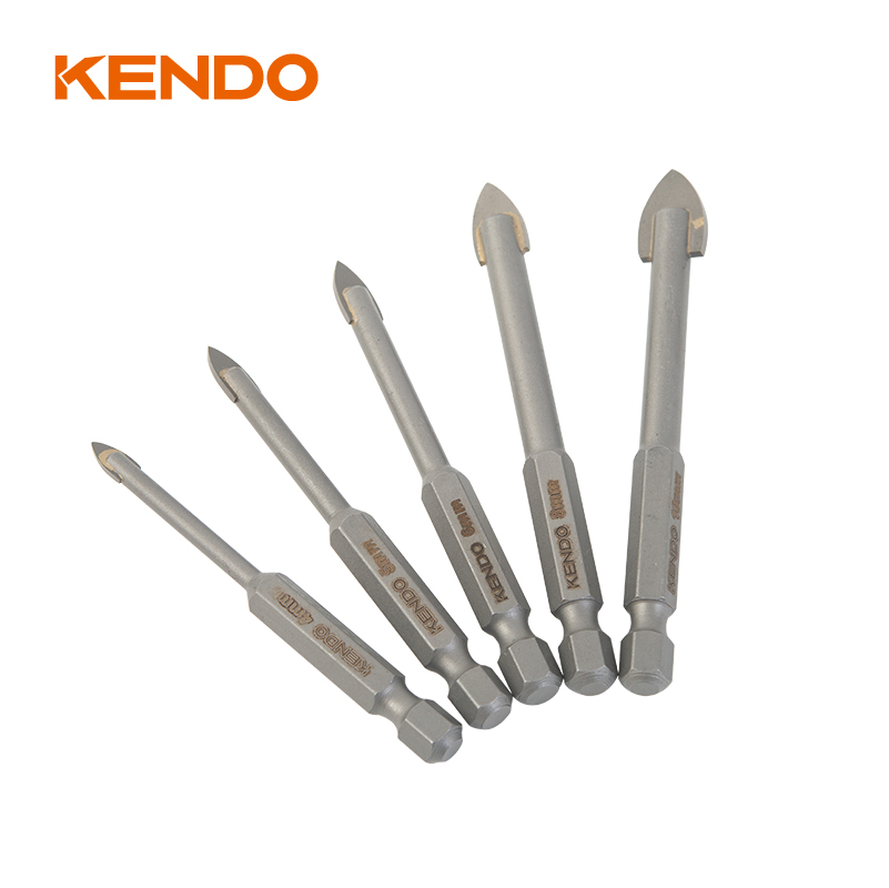 5개 유리 드릴 비트 세트, 육각형. 퀵 체인지 생크