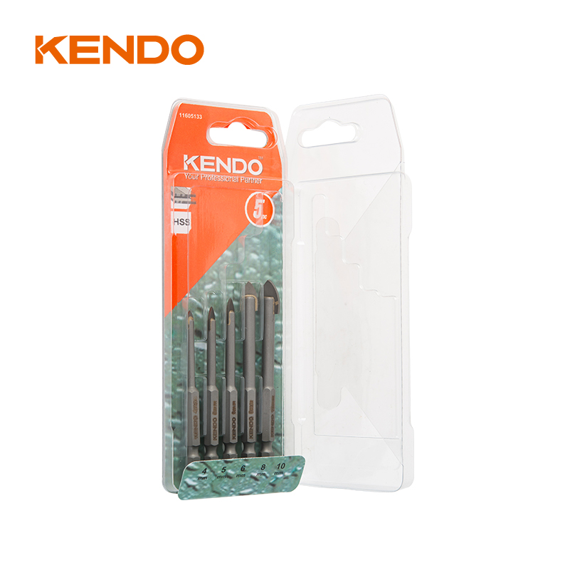 5개 유리 드릴 비트 세트, 육각형. 퀵 체인지 생크